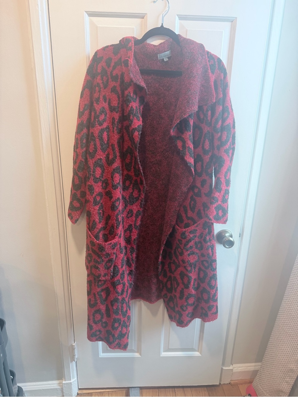 Joseph A red and Black Leopard Open-Front Cardigan Duster